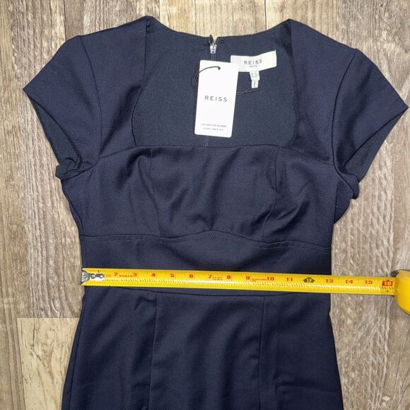 Reiss Dress Petite 2P NWT $316 Designer Navy Blue Cap Sleeve Wool Blend Sheath - Picture 5 of 6